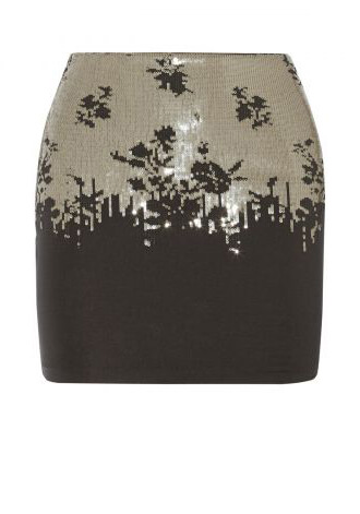 Ombre Floral Sequined Short Skirt Black